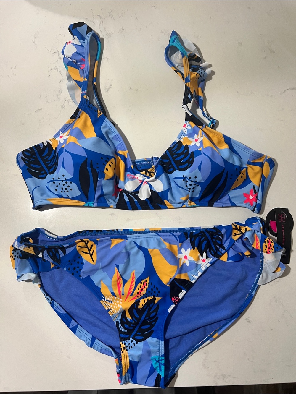 No Boundaries Blue Floral Print Bikini Set Hawaiian flowers